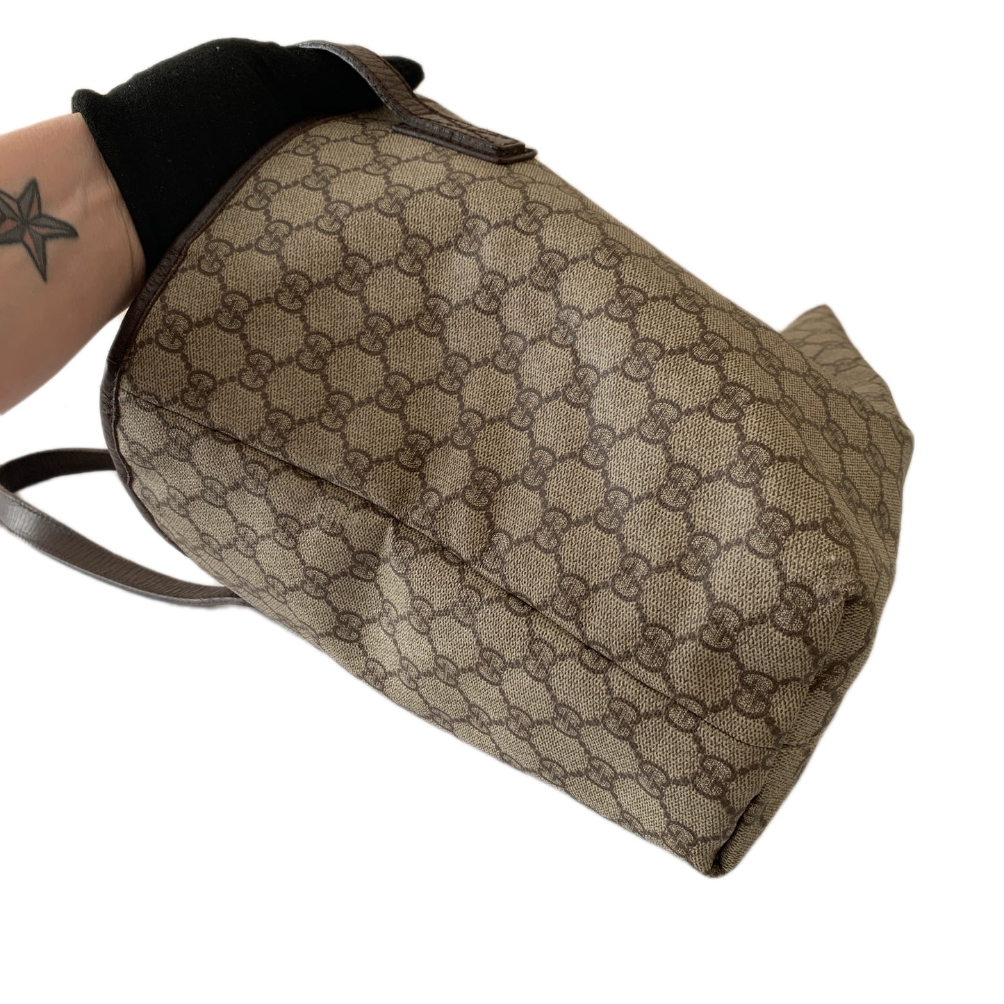 Gucci GG supreme canvas and brown leather tote bag authentic with COA