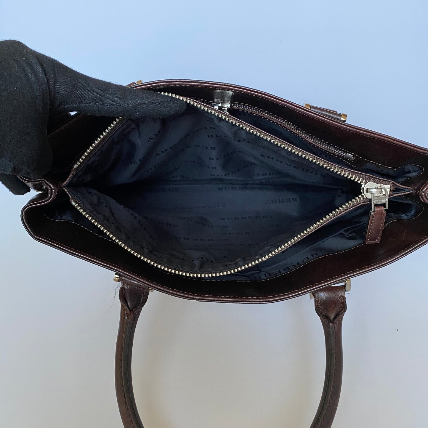 Burberry classic check brown leather Handbag Authentic with COA