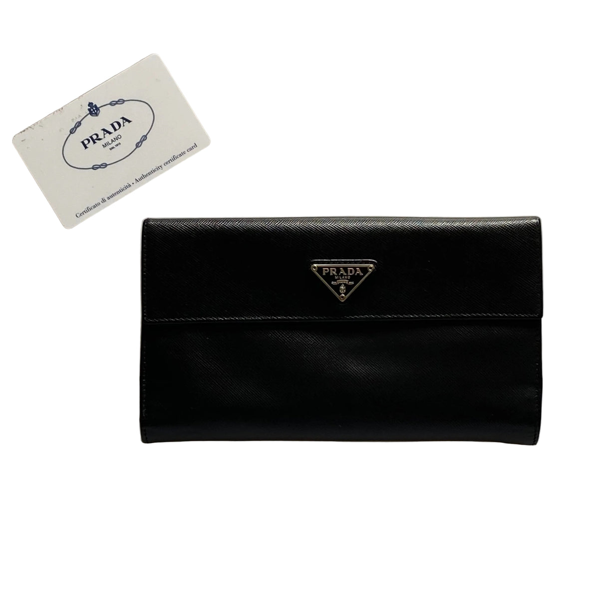 PRADA block leather long wallet authentic with coa and card 7.8x4.2