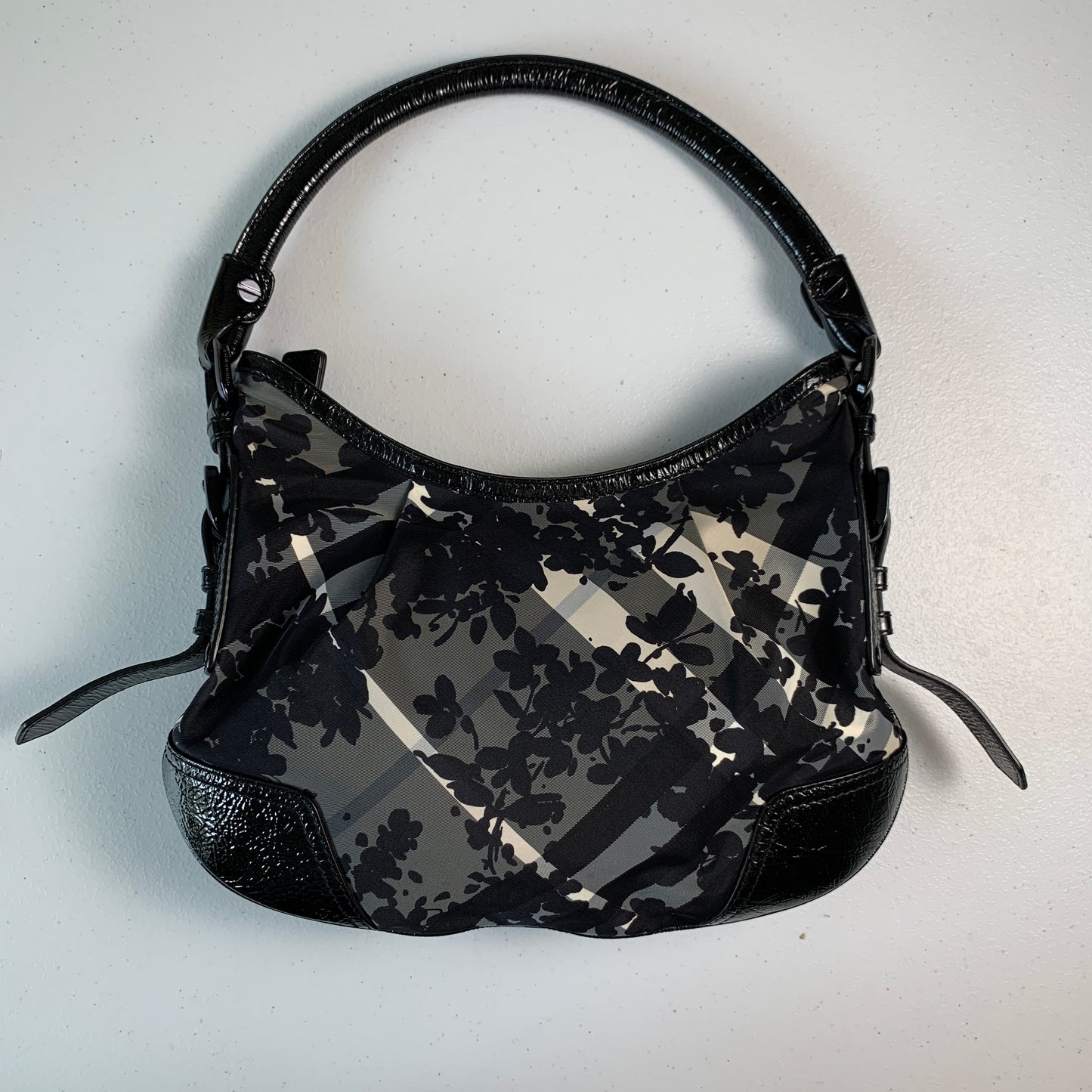 Burberry floral black white check hobo bag authentic with COA