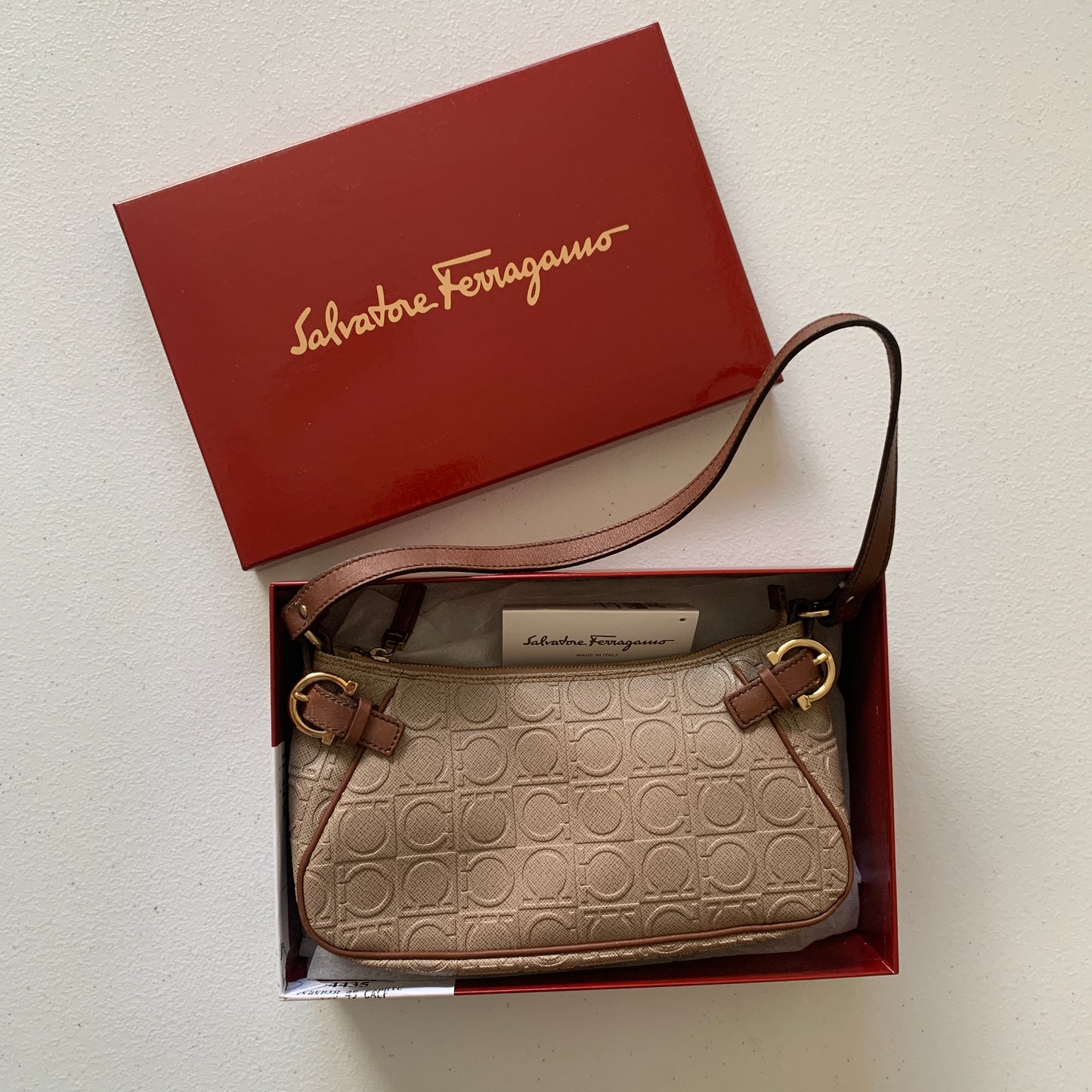 Salvatore Ferragamo Gancini logo embossed shoulder bag purse authentic with COA box