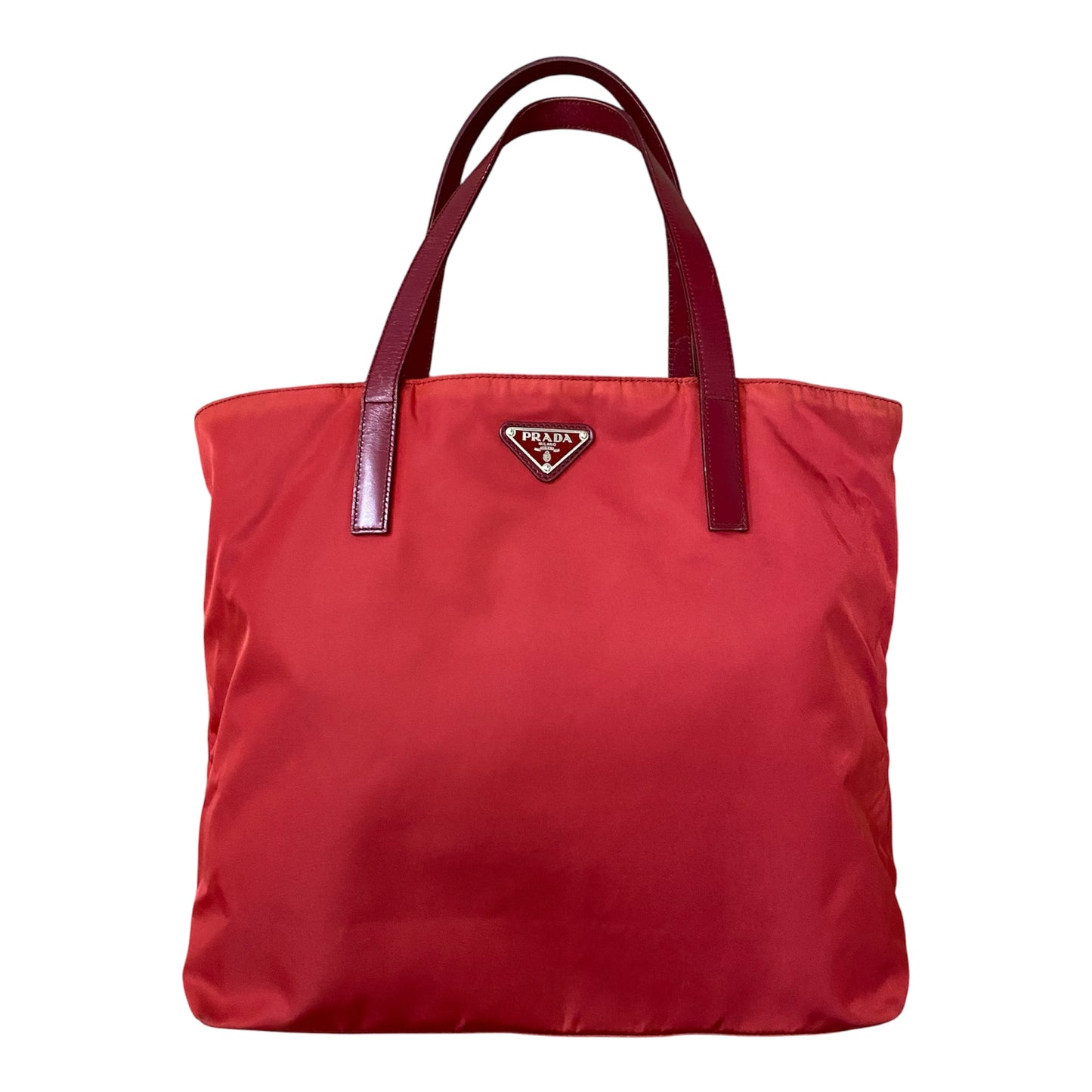 Prada triangle logo red nylon tote bag Authentic with coa 13x12x4