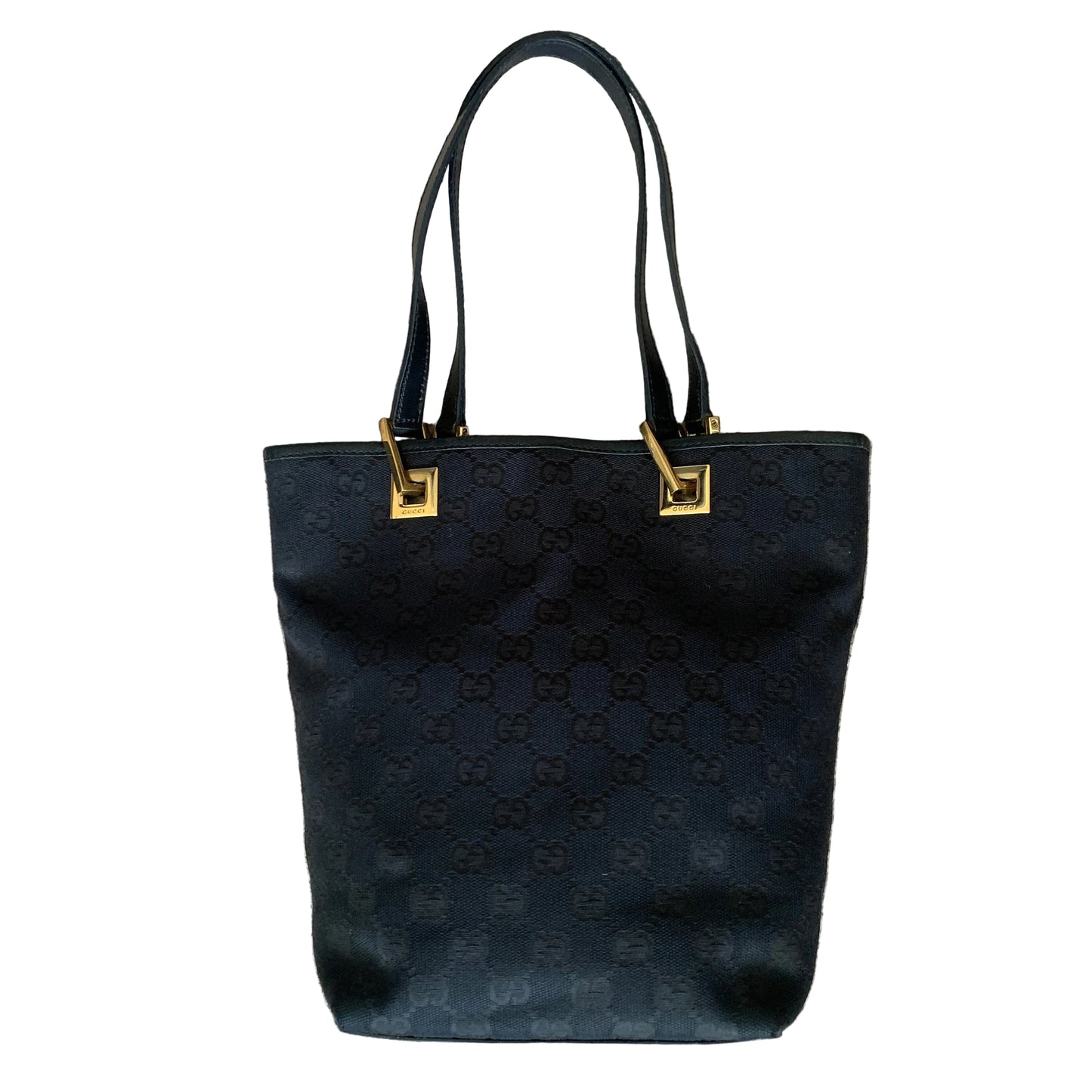 Gucci black GG monogram canvas and leather tote bag Authentic with COA