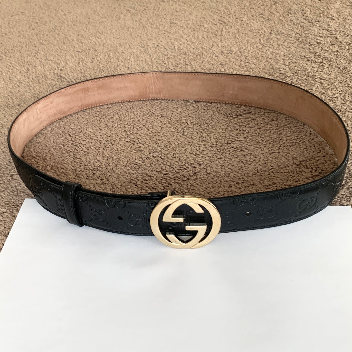 Authentic Gucci unisex signature monogram black leather belt