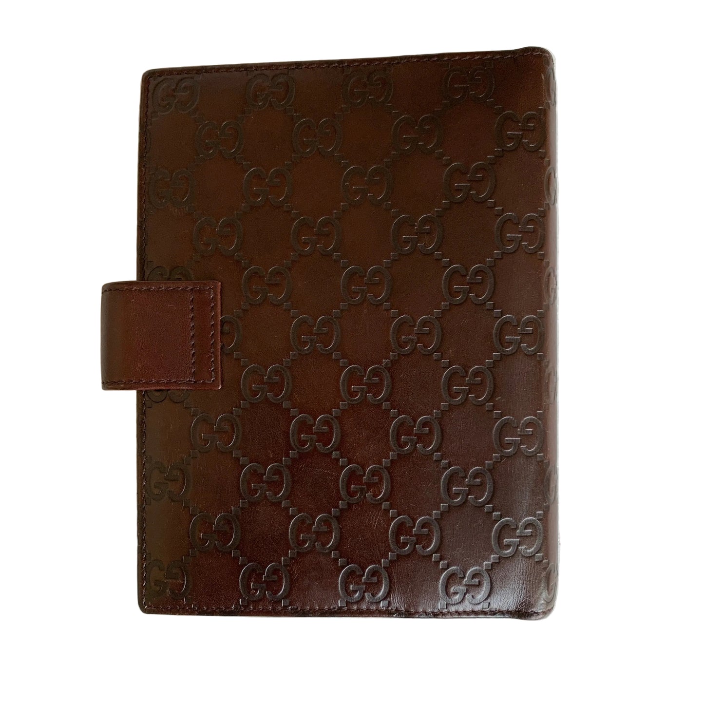 Gucci GG monogram brown leather agenda Planner authentic with COA5.5x7.5