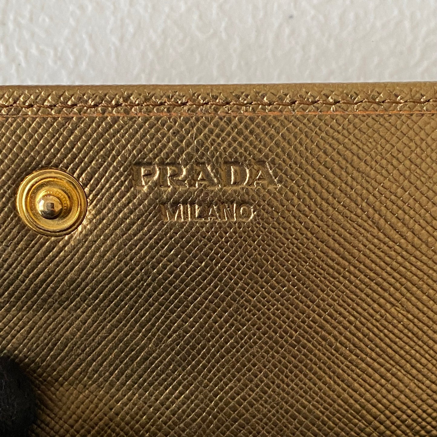 PRADA gold triangle logo saffiano leather long wallet Authentic with COA