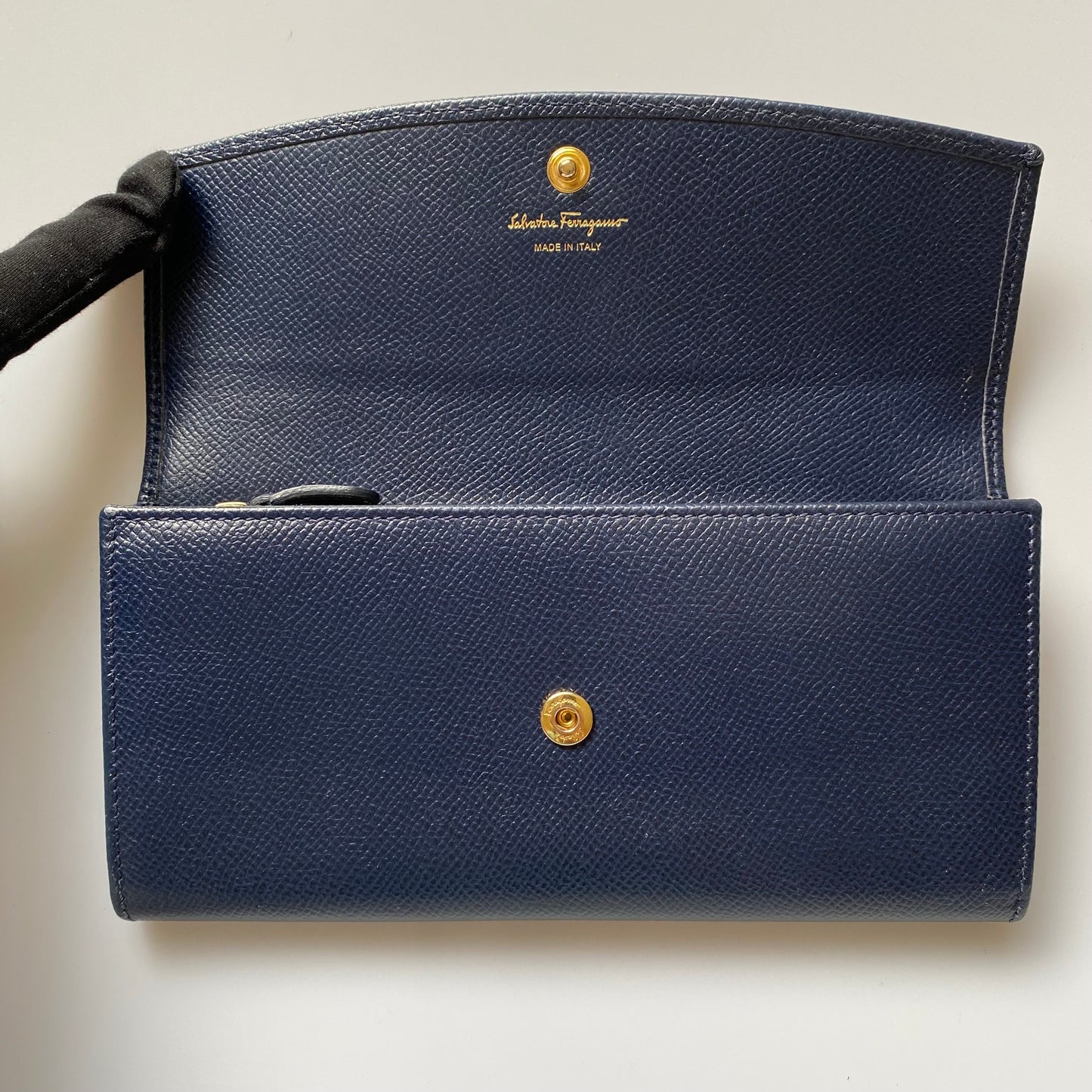 Ferragamo navy blue long leather wallet Authentic with COA