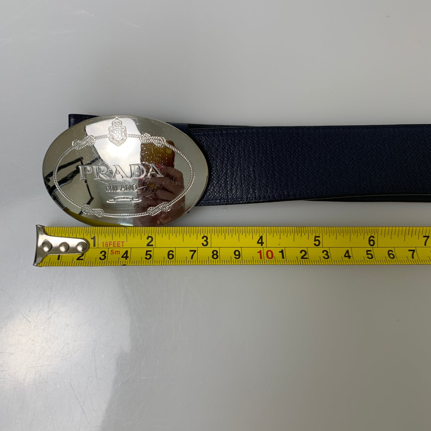 Prada Navy Blue leather belt unisex authentic with COA 85cm 34''