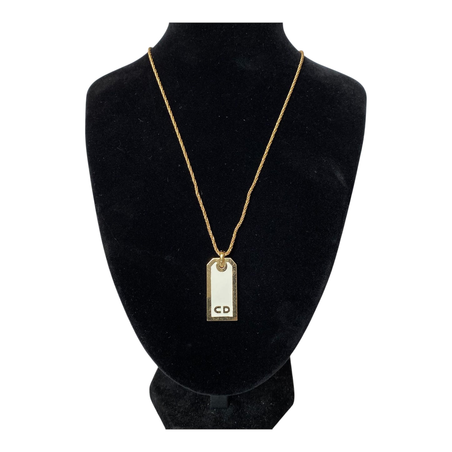 Dior rectangular CD logo pendant gold plated necklace Authentic with COA