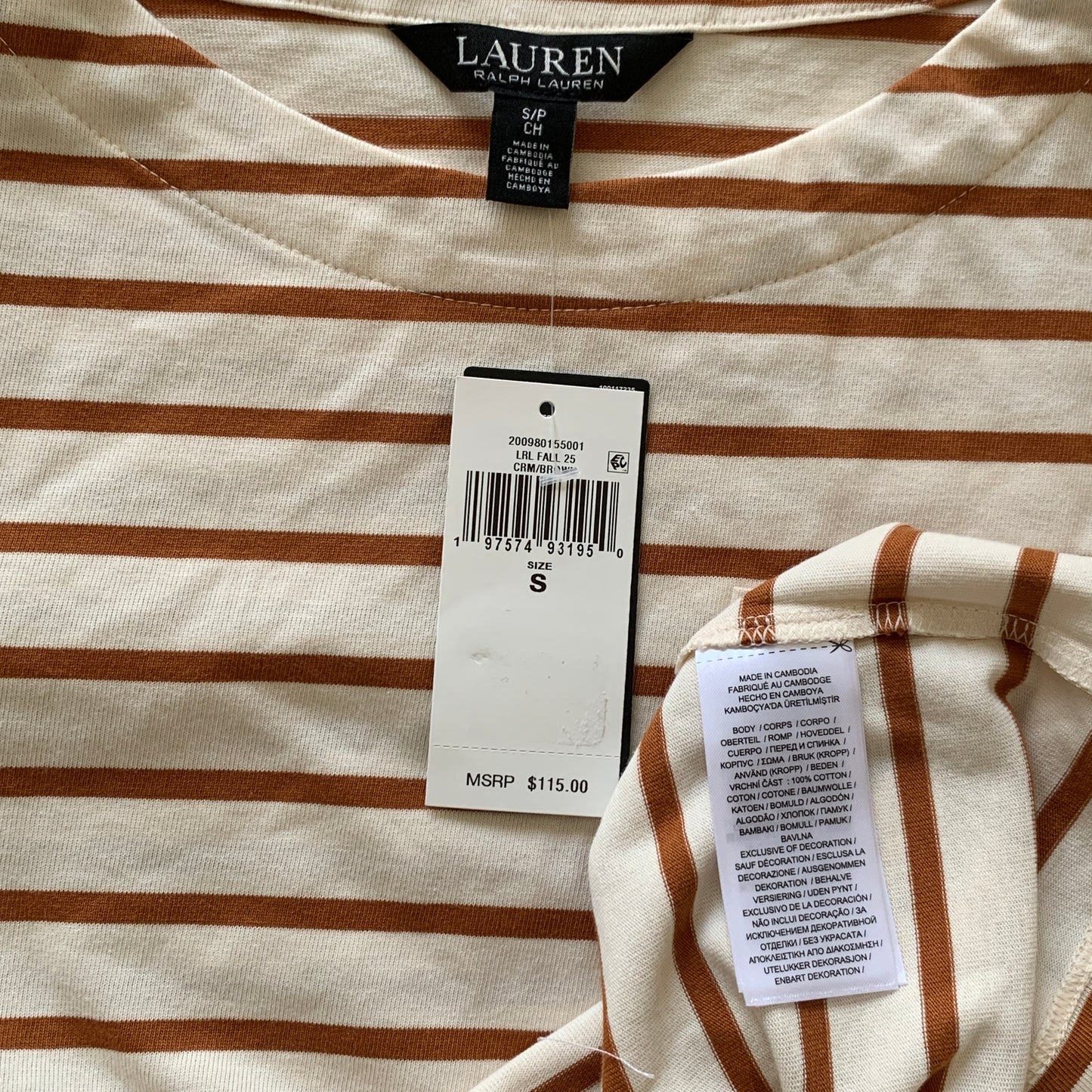 Lauren Ralph Lauren Women’s NWT cotton tan/cream long sleeve size S