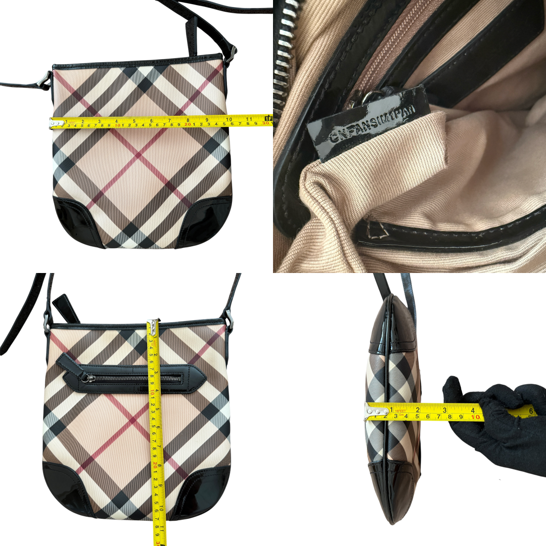 Burberry nova check canvas and black leather crossbody bag authentic with COA