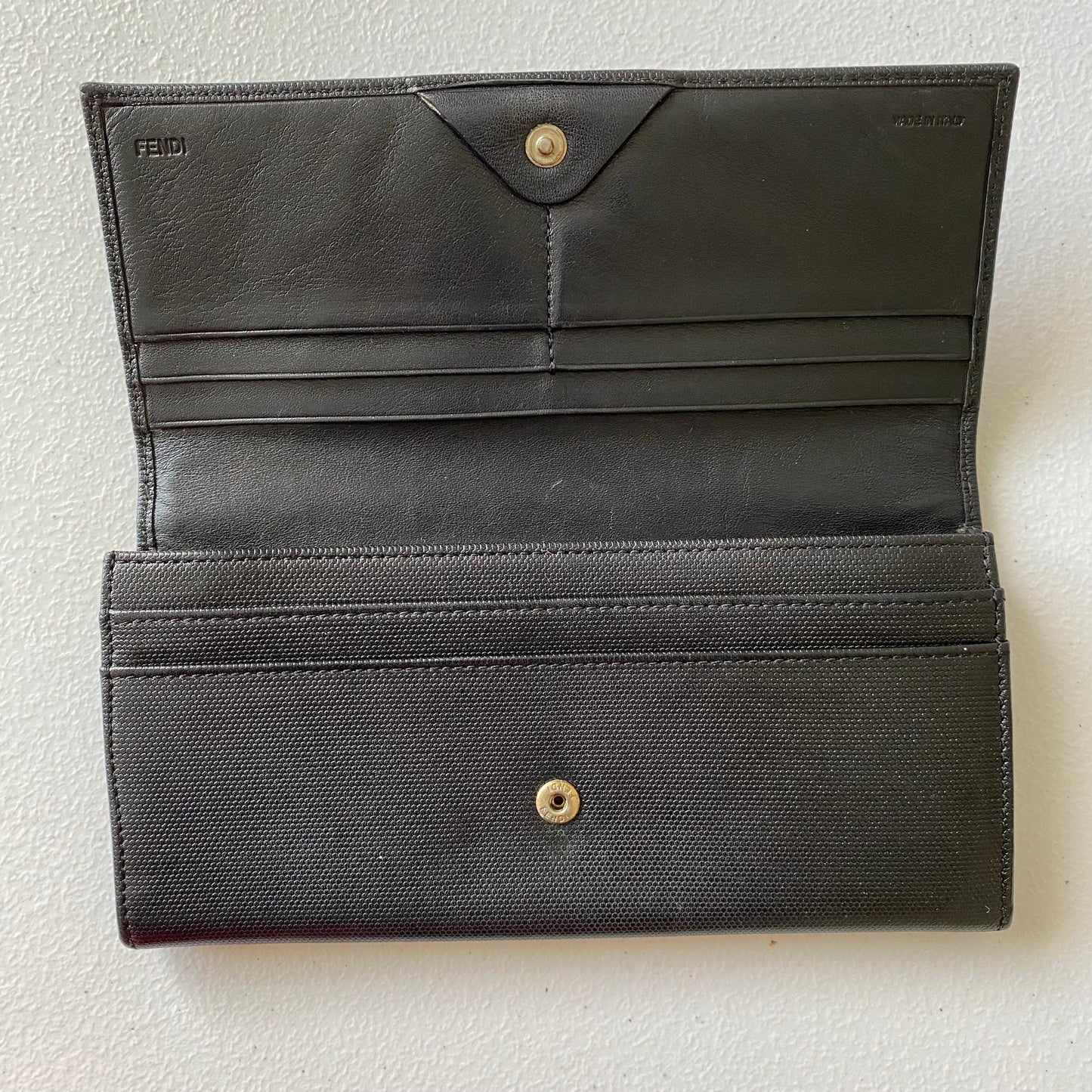 FENDI gold logo black Leather long wallet Authentic with COA