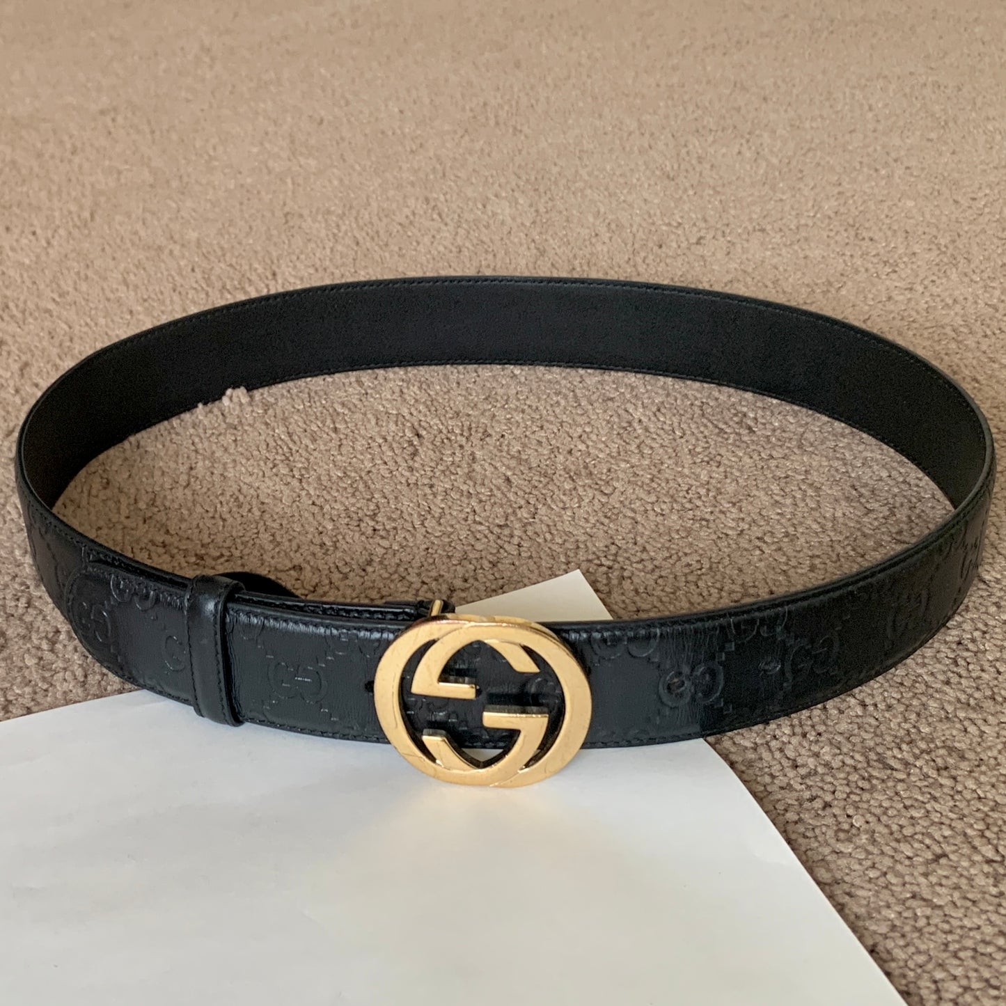 Authentic Gucci unisex signature monogram black leather belt