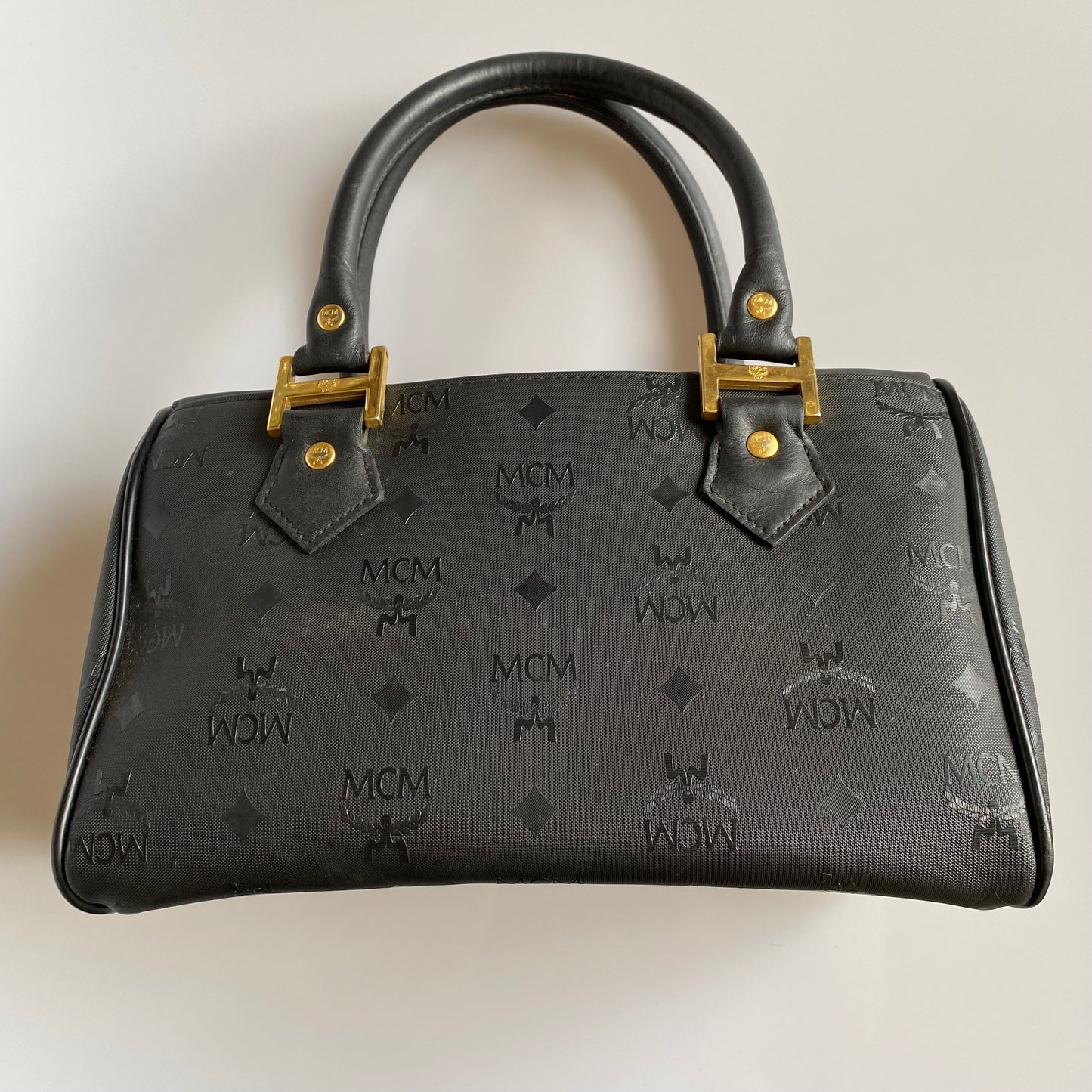 MCM black visetos Boston handbag authentic with coa 10.5x7x6.8