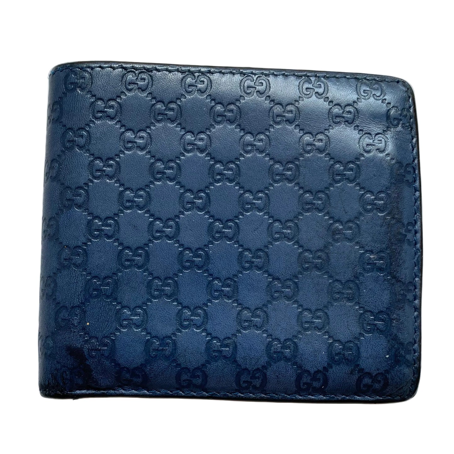 Gucci micro GG blue leather men bifold wallet authentic with coa