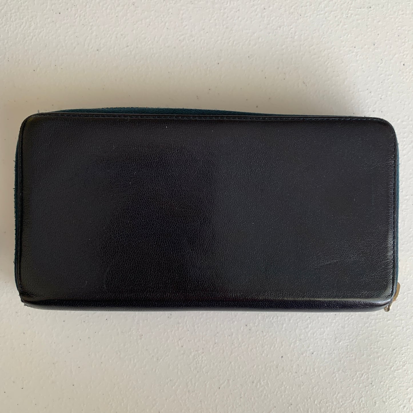 Yves Saint Laurent YSL logo long zipper around navy blue wallet authentic with