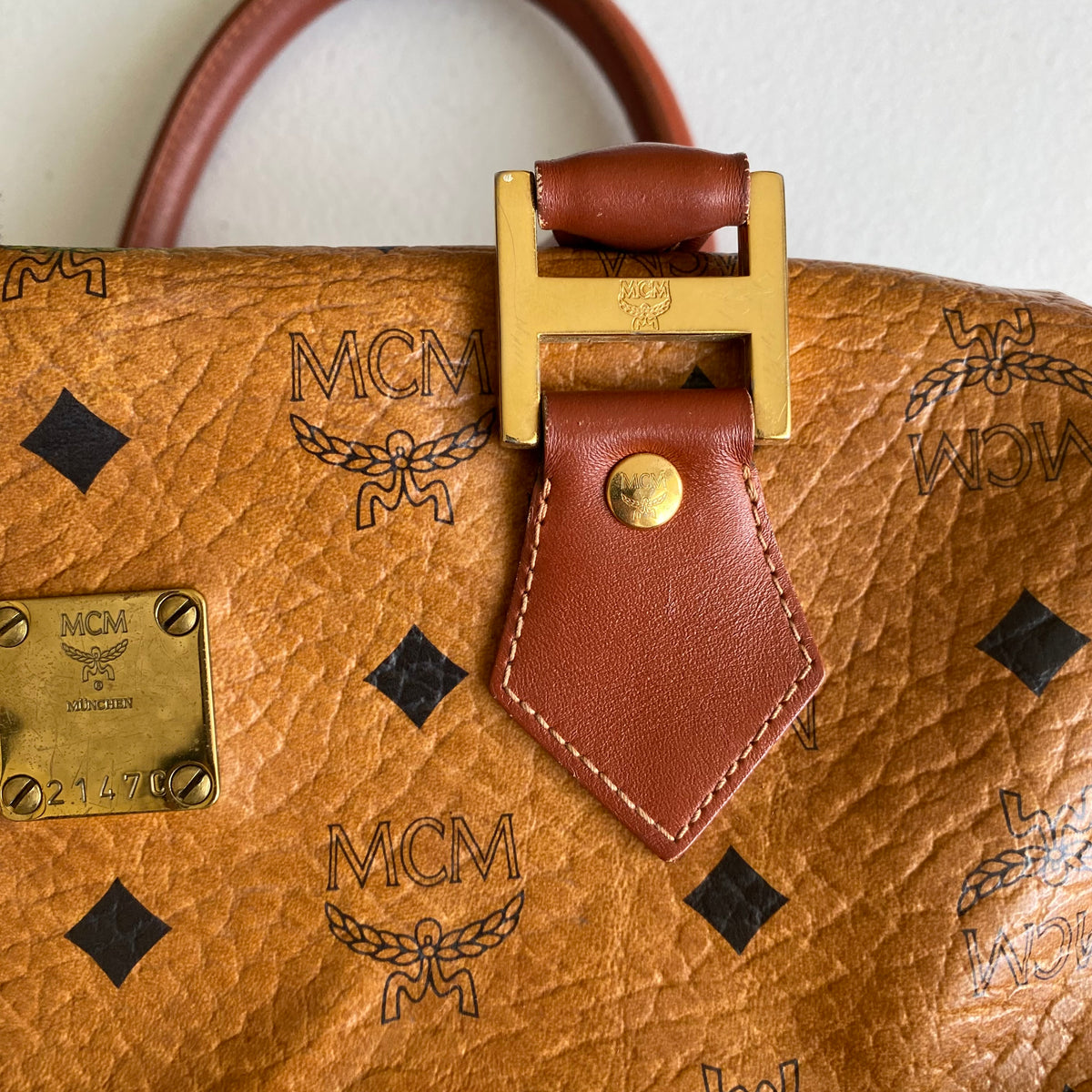 MCM cognac Boston bag Authentic with COA 11.5x7x6.5