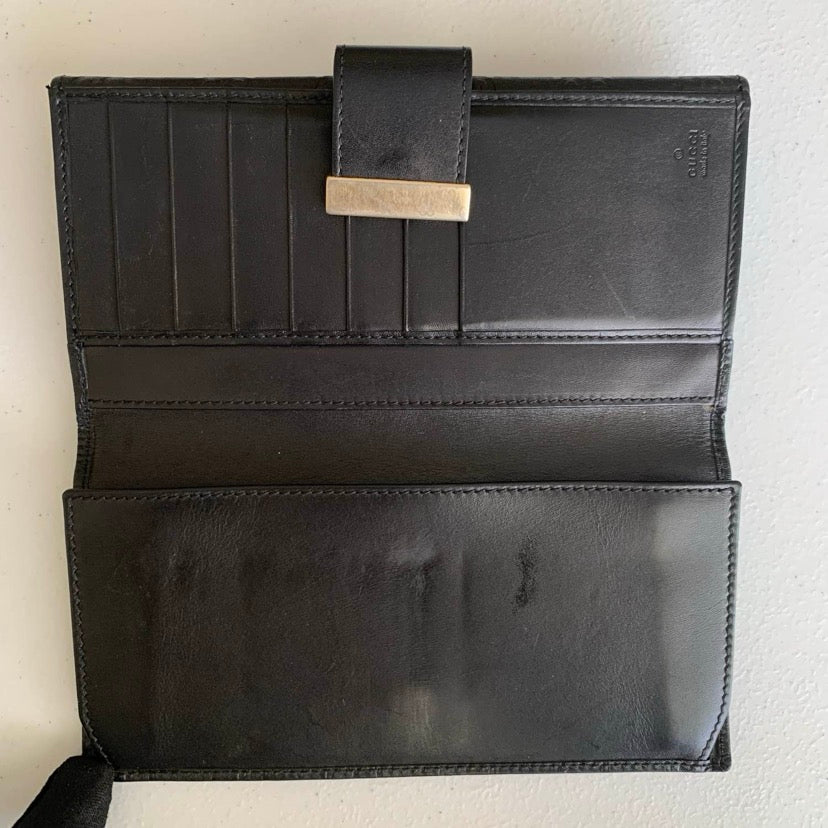 Gucci monogram black leather long wallet authentic with COA and box