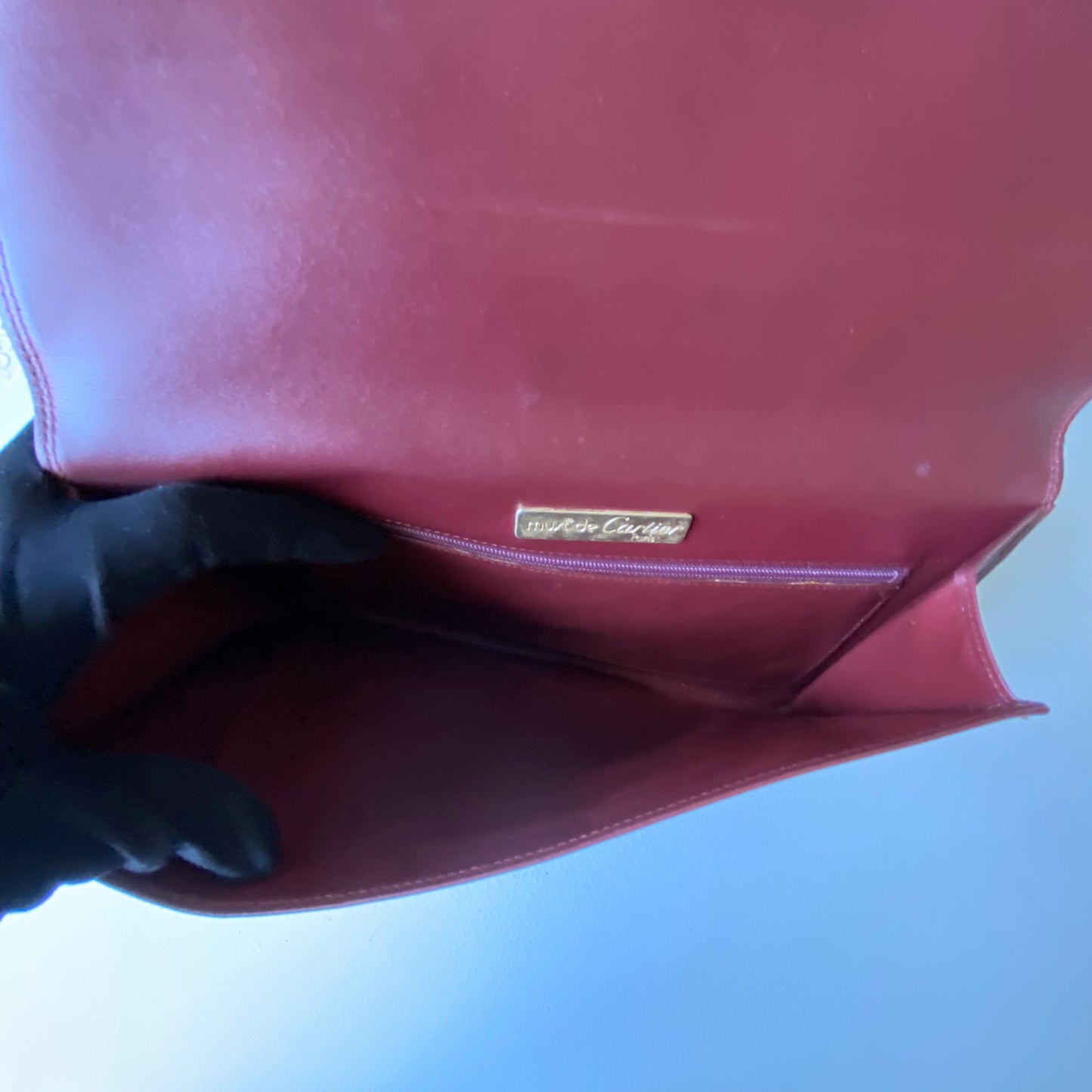 Cartier burgundy leather clutch bag authentic with coa dusty