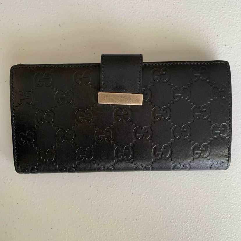 Gucci monogram black leather long wallet authentic with COA and box