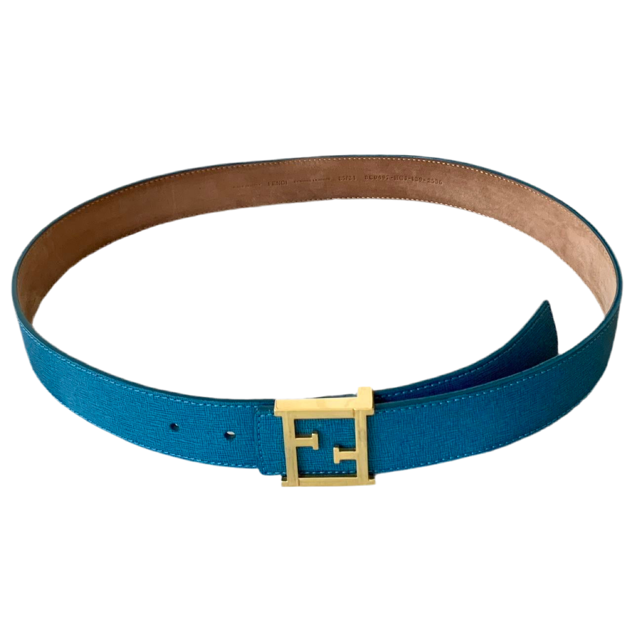 Authentic FENDI Women’s FF gold buckle blue leather belt