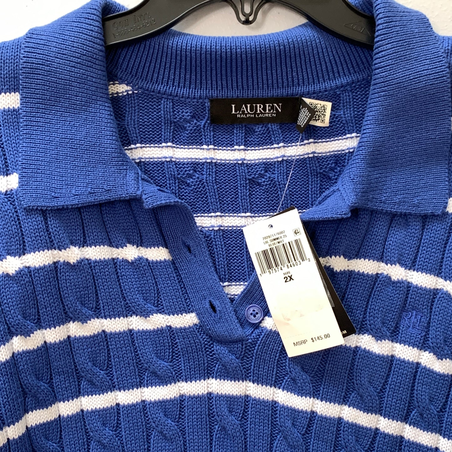 Lauren Ralph Lauren Plus Size women’s NWT blue and white stripe short sleeve kn