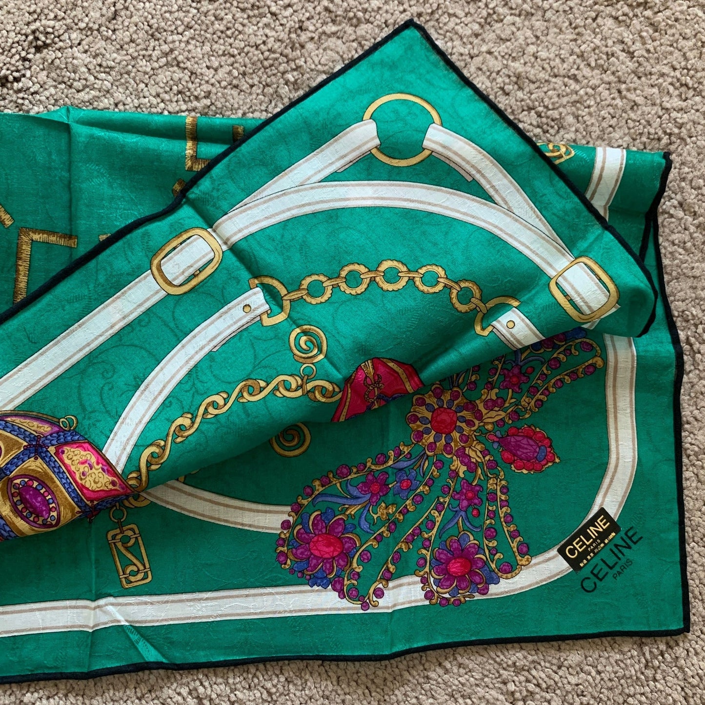 CL1021 Celine NWT women's cotton scarf foulard handkerchief