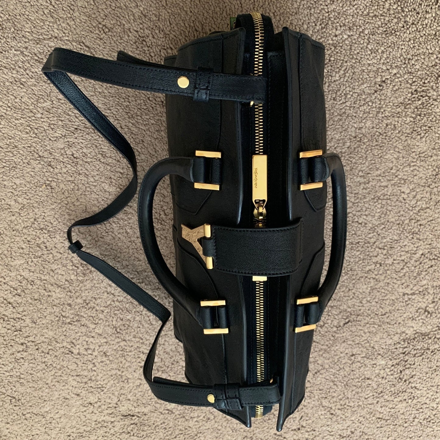 Yves Saint Laurent dark blue cabas leather bag with strap removable and COA