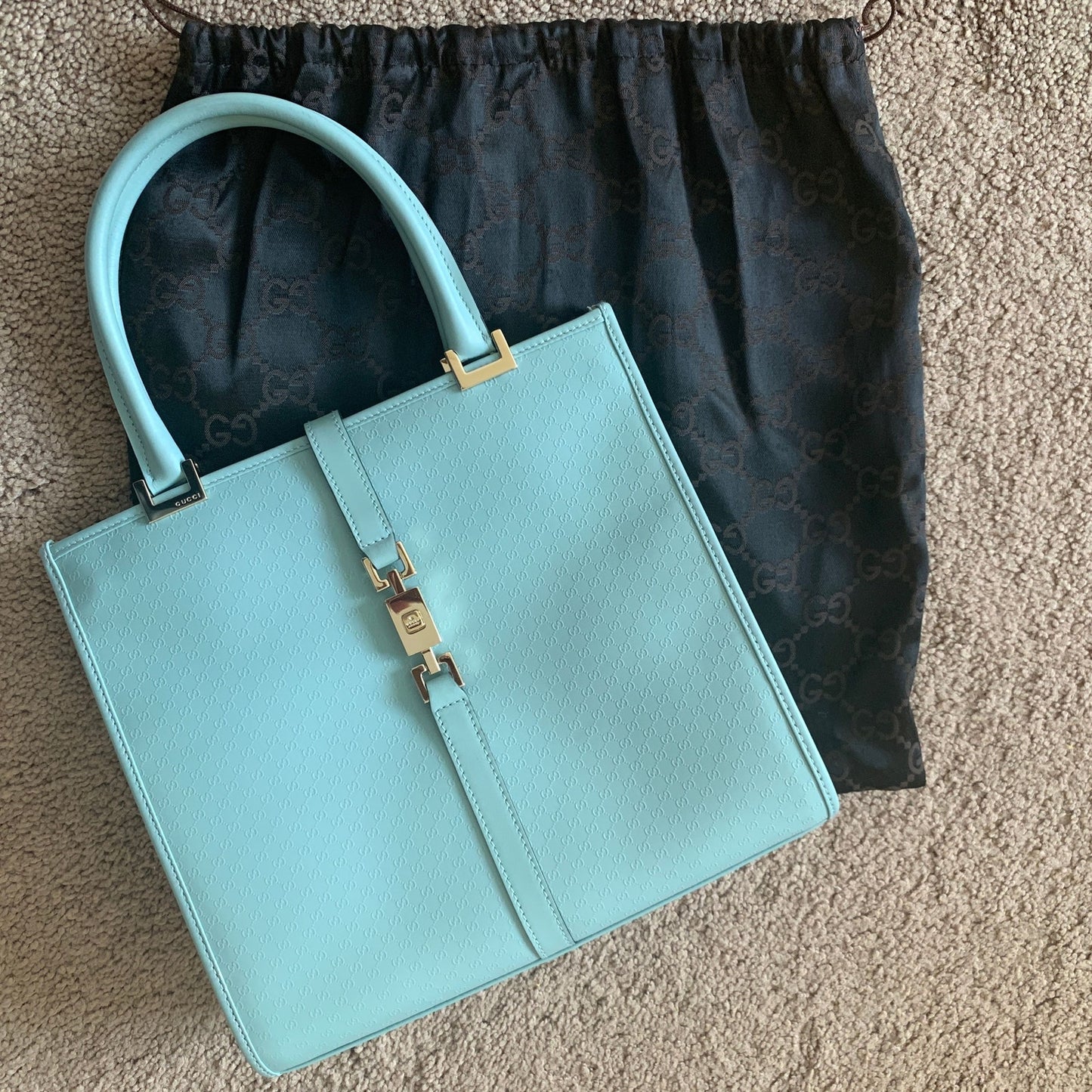 Gucci micro GG Jackie bag in light blue leather with dust bag and COA