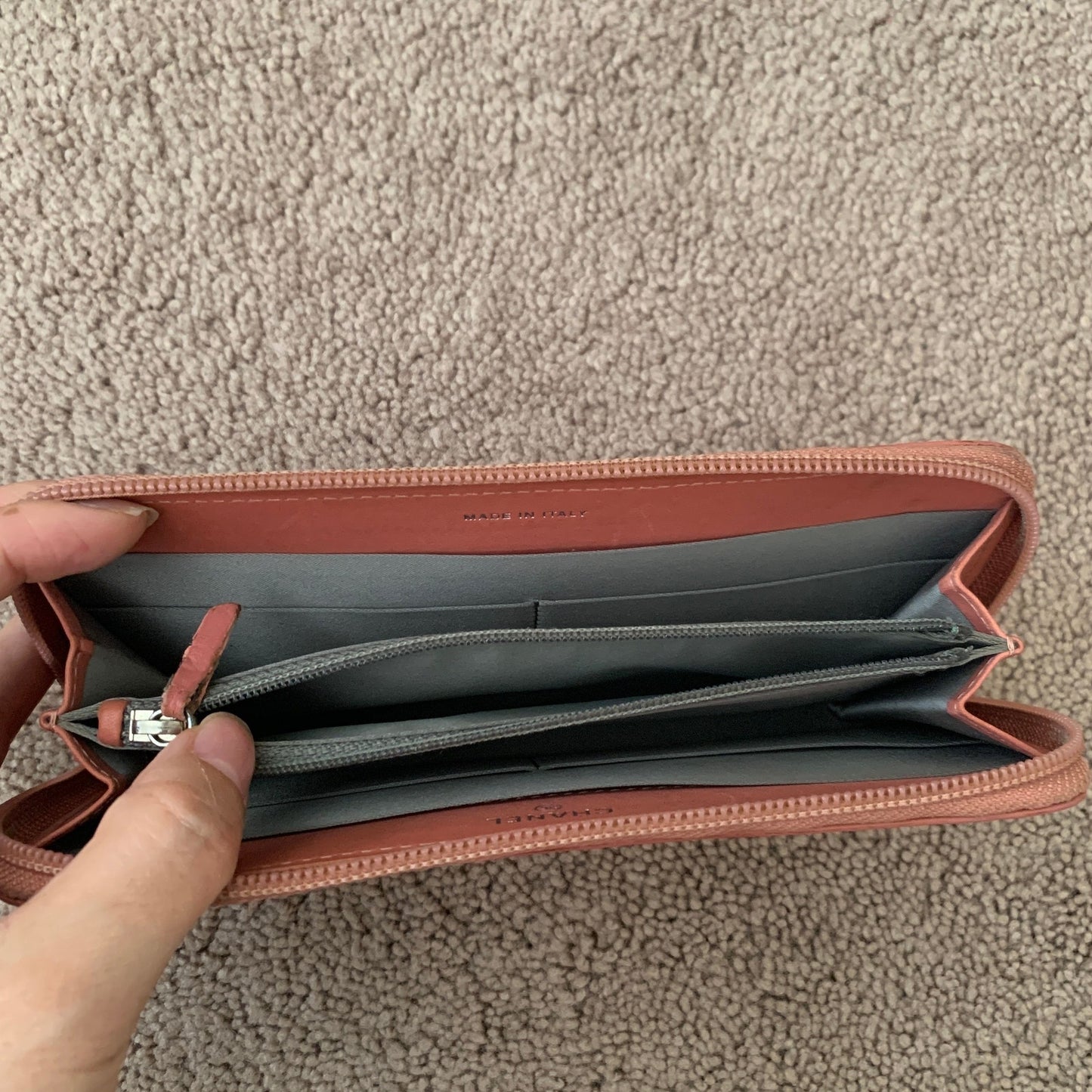 Rare Chanel women's pink zippy long leather wallet