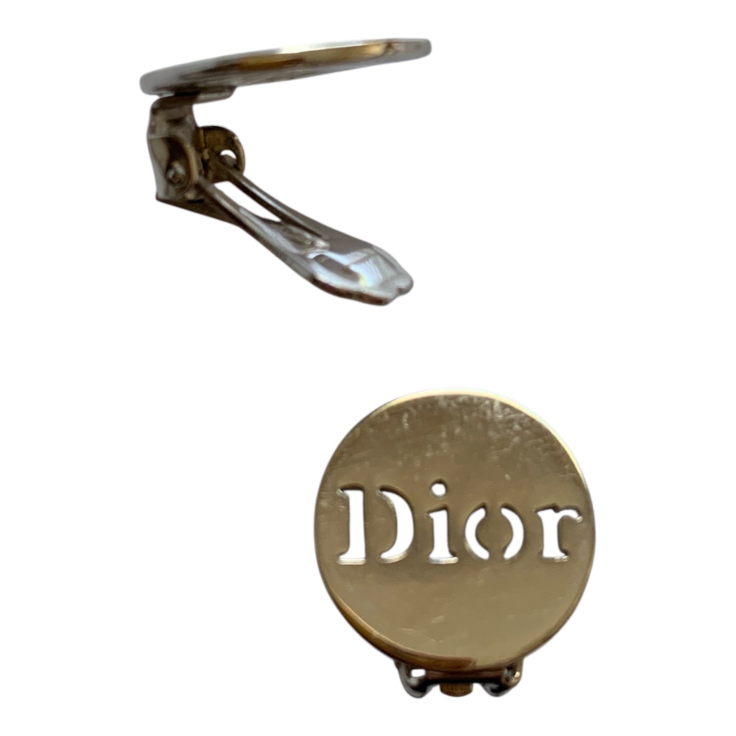 Dior logo round silver tone clip on Earring Authentic with COA 2cm