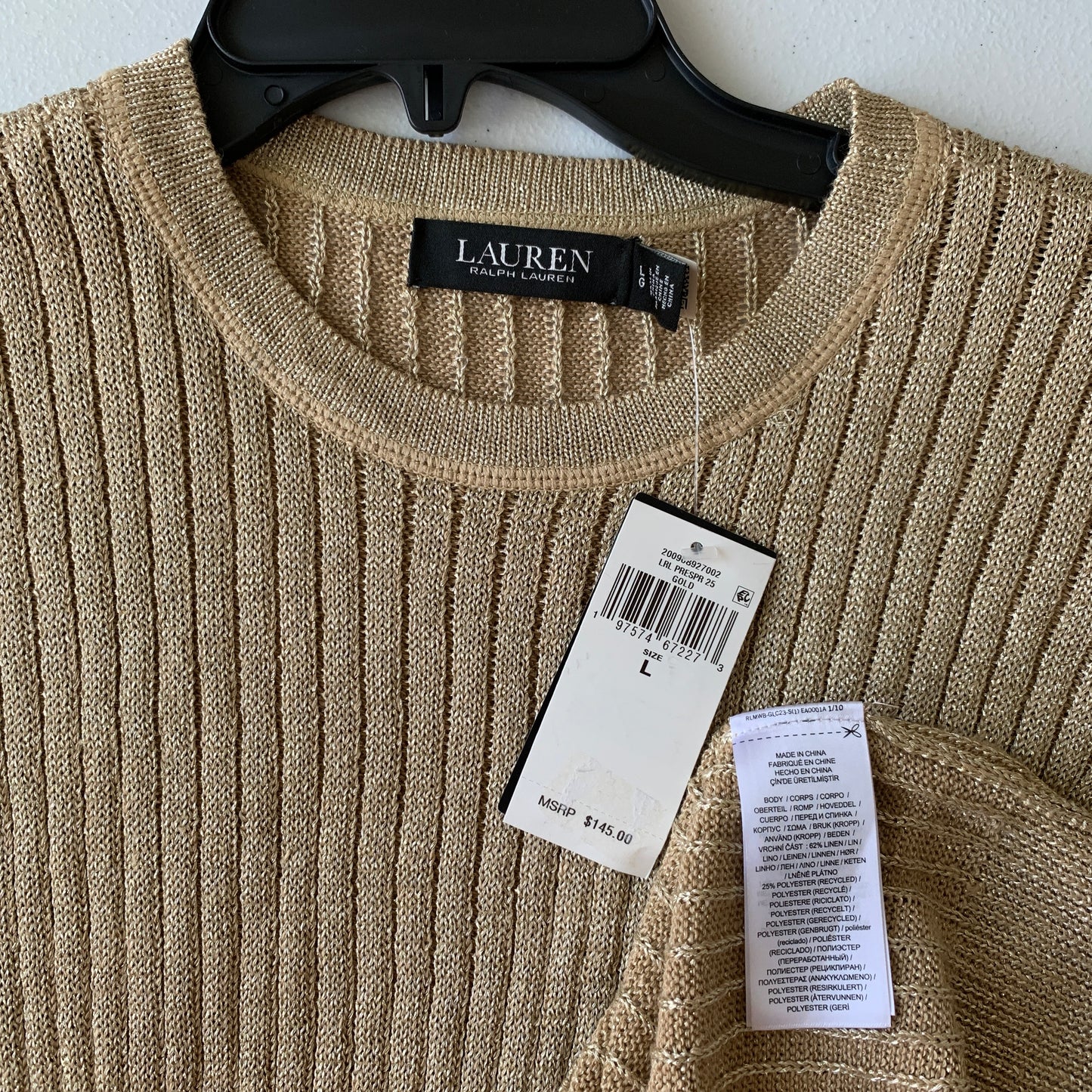 Lauren Ralph Lauren NWT gold crew neck short sleeve sweater shirt size large