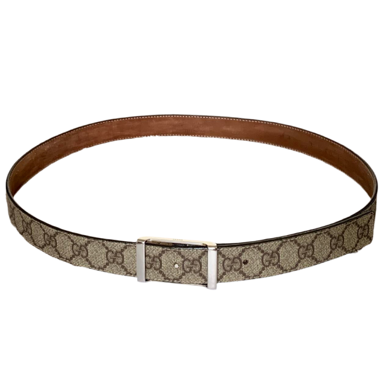 Authentic Gucci unisex monogram belt with silver buckle