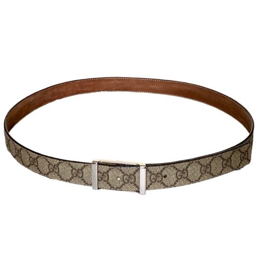 Authentic Gucci unisex monogram belt with silver buckle