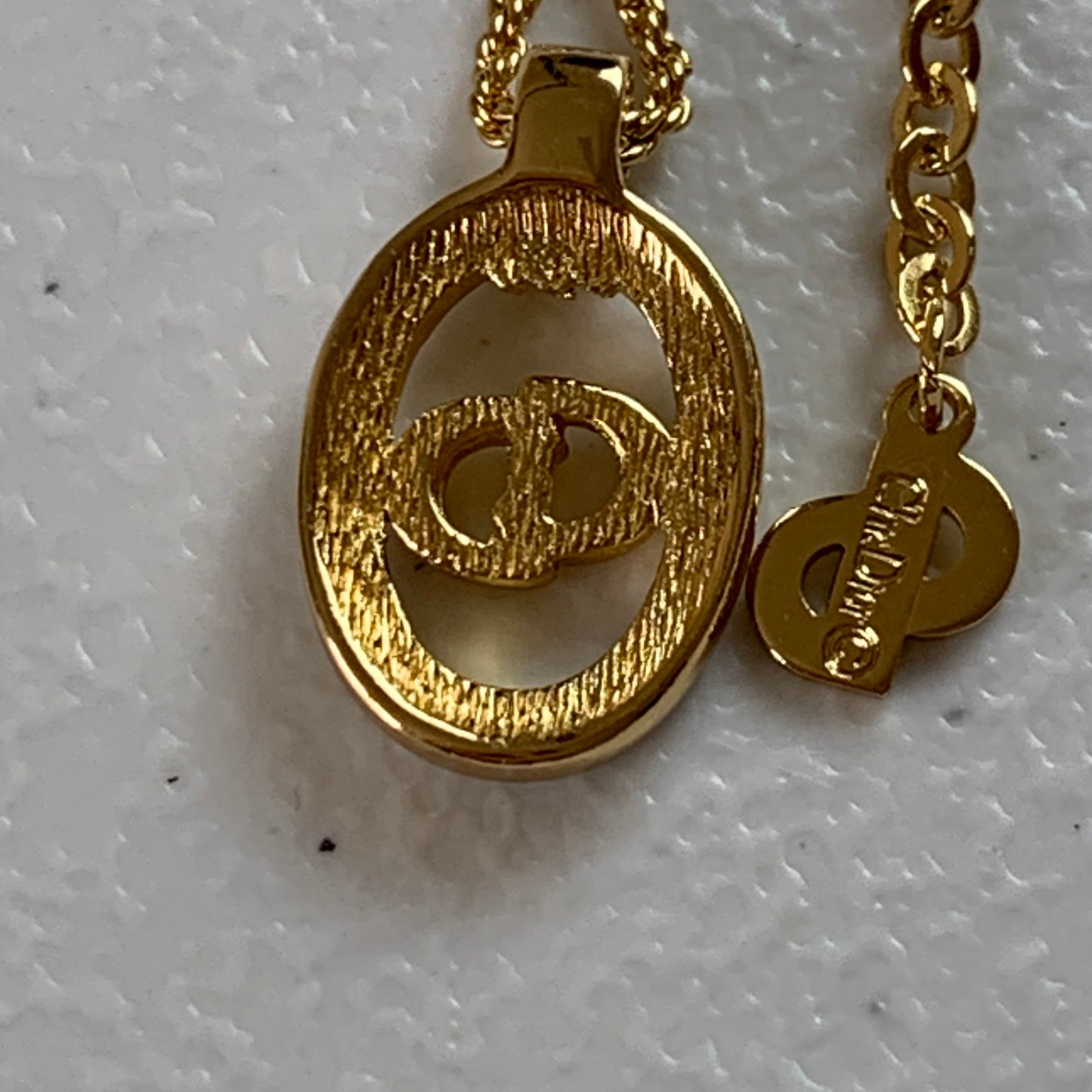 Dior CD logo pendant gold plated necklace authentic with COA and adjustable len