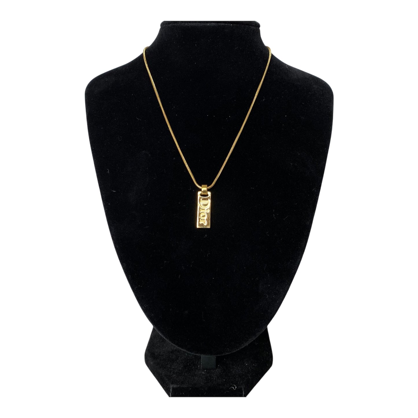 Dior logo plate pendant gold plated adjustable necklace Authentic with COA