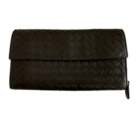 Bottega Veneta intrecciato brown leather long wallet authentic with COA