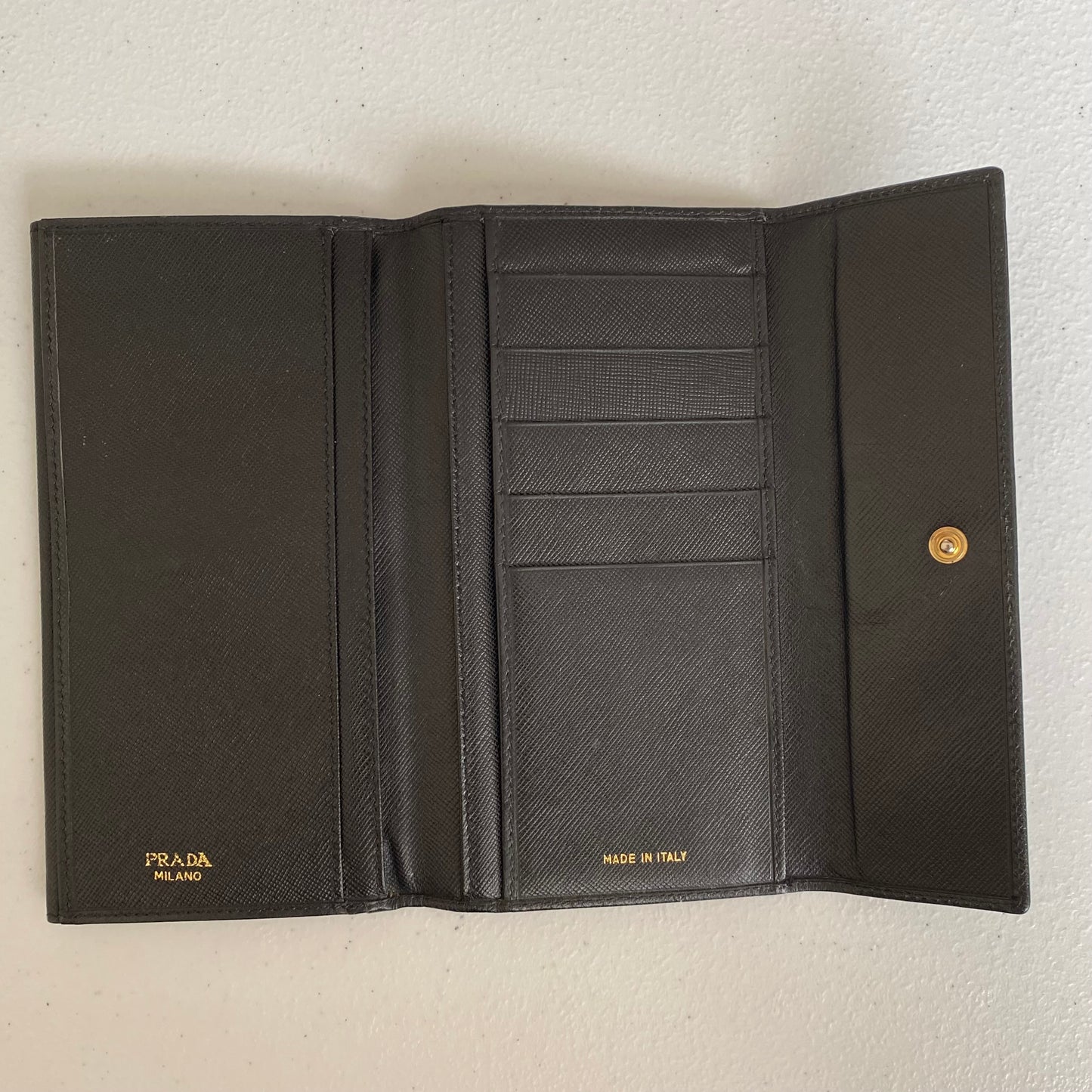 Prada black saffiano leather long wallet authentic with coa