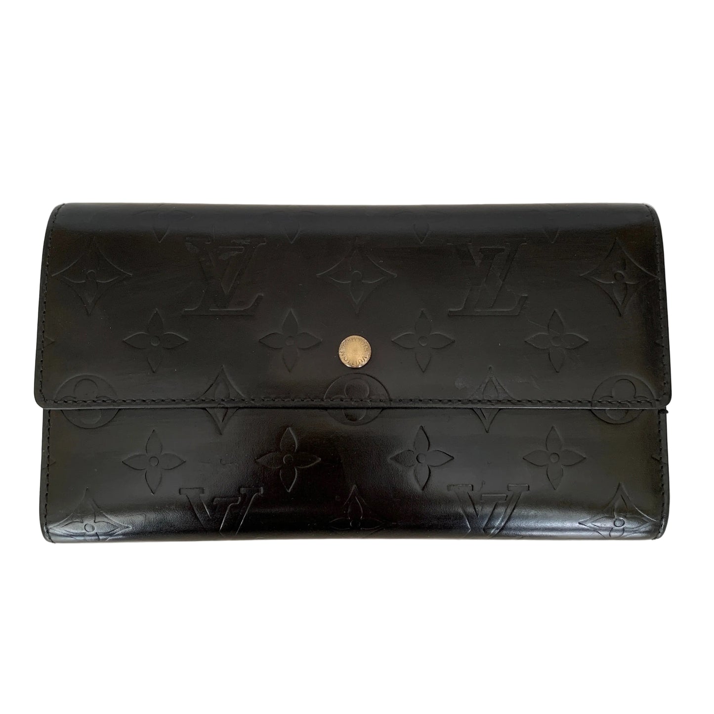 Louis Vuitton matt black leather long wallet th0063 authentic with COA