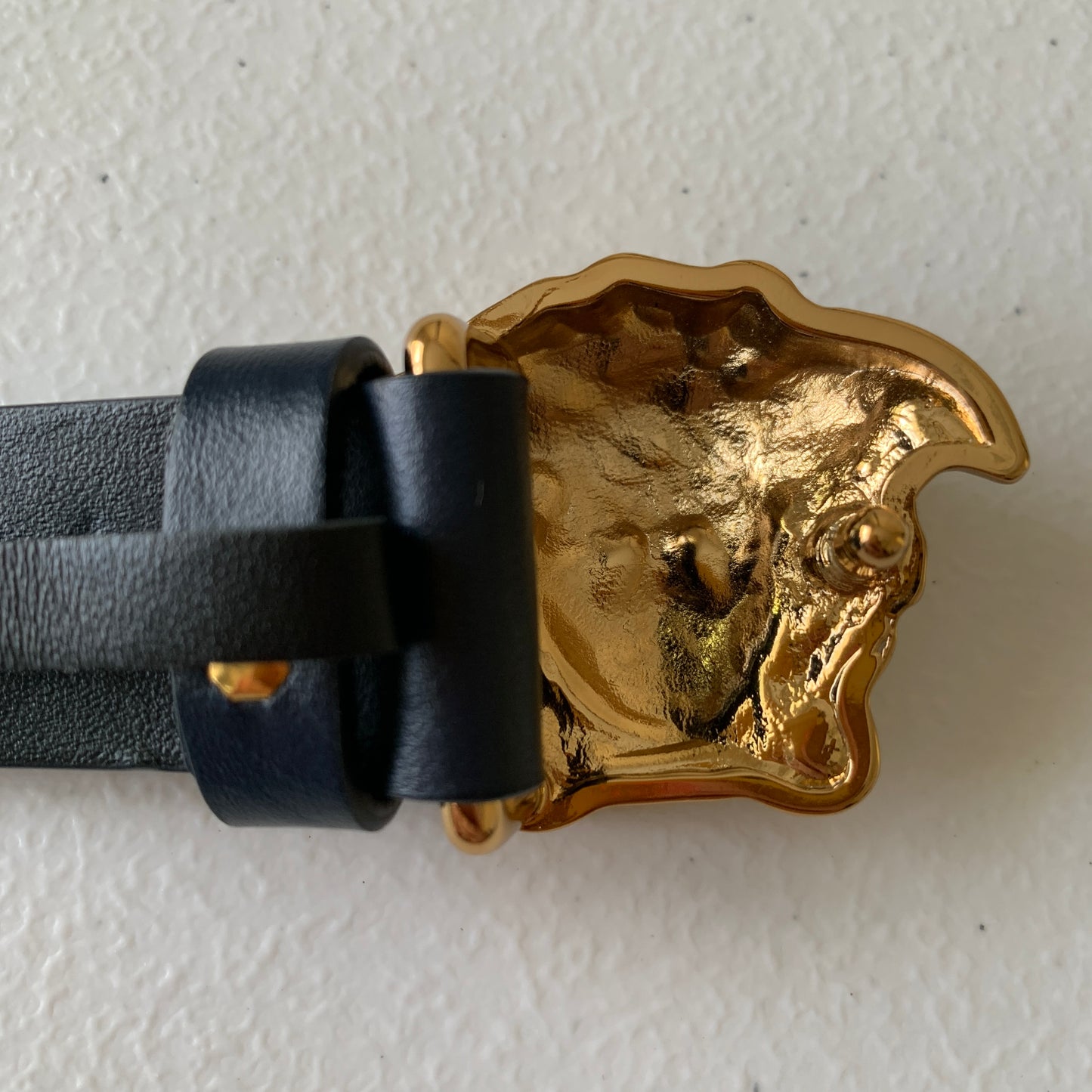 Versace young Medusa navy leather belt size L authentic with COA