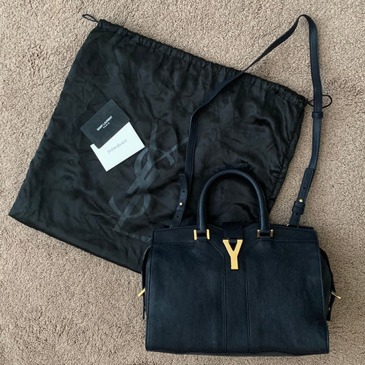 Yves Saint Laurent dark blue cabas leather bag with strap removable and COA