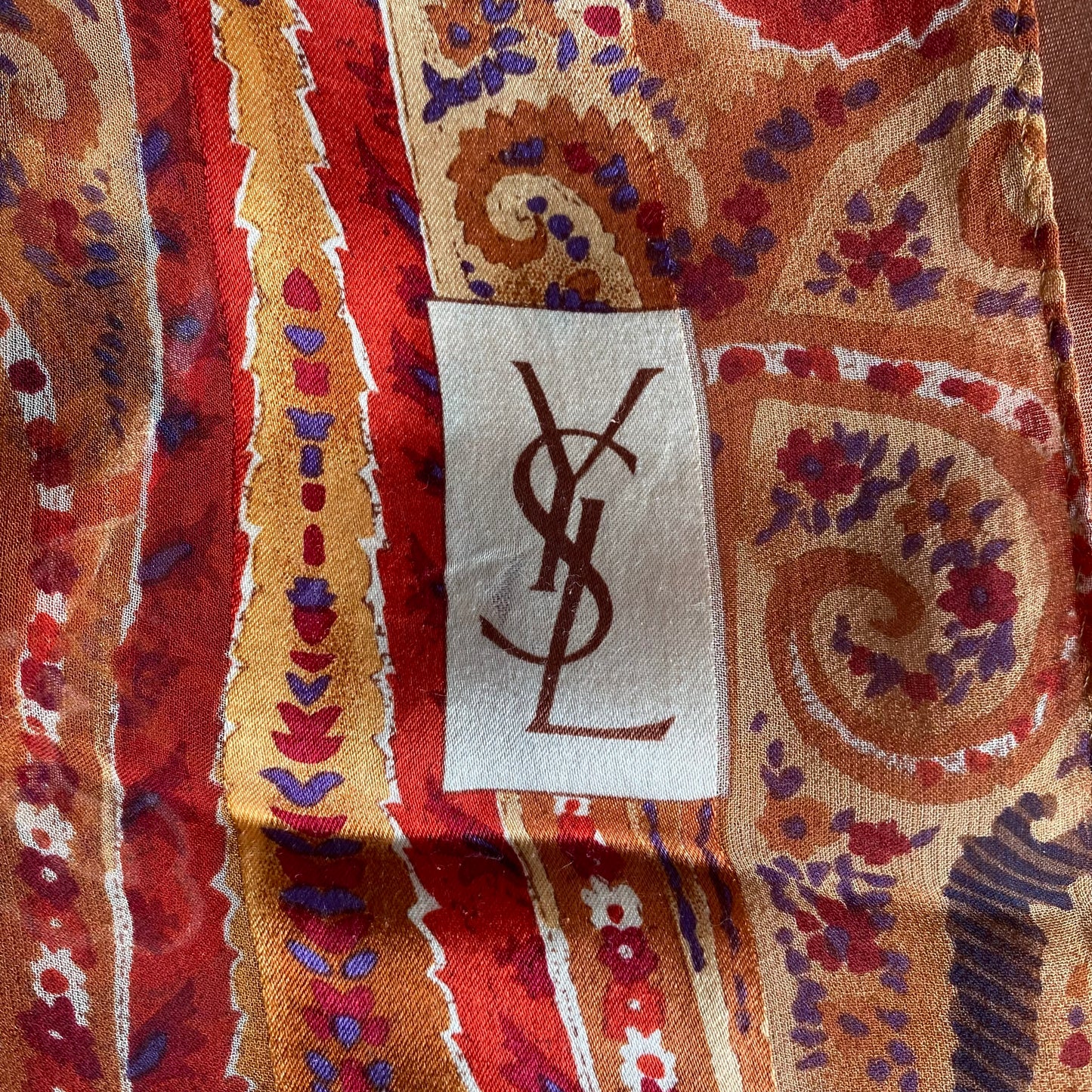 Yves Saint Laurent YSL logo large silk scarf Authentic with COA 66x21