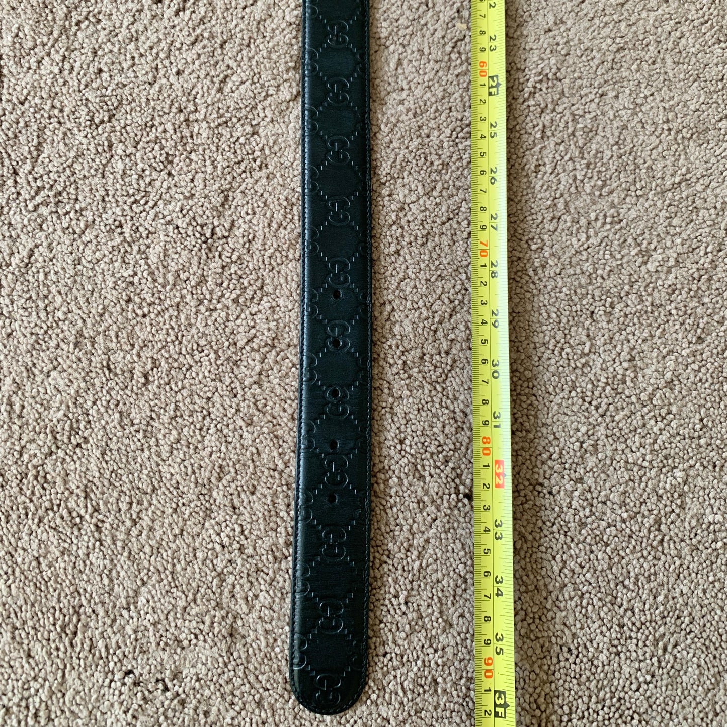 Authentic Gucci unisex signature monogram black leather belt