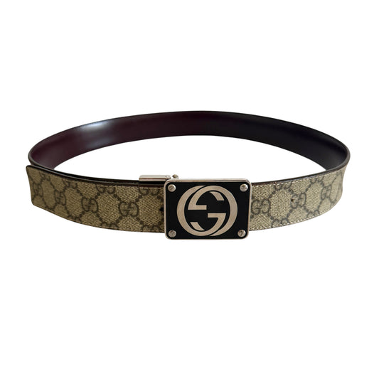 Gucci reversible unisex monogram and brown leather belt authentic with COA size 85 cm 34 inch