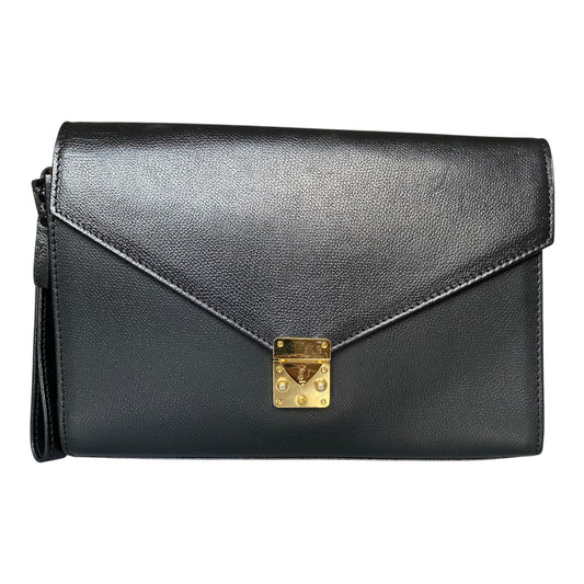 Yves Saint Laurent black leather unisex wristlet clutch bag Authentic with COA