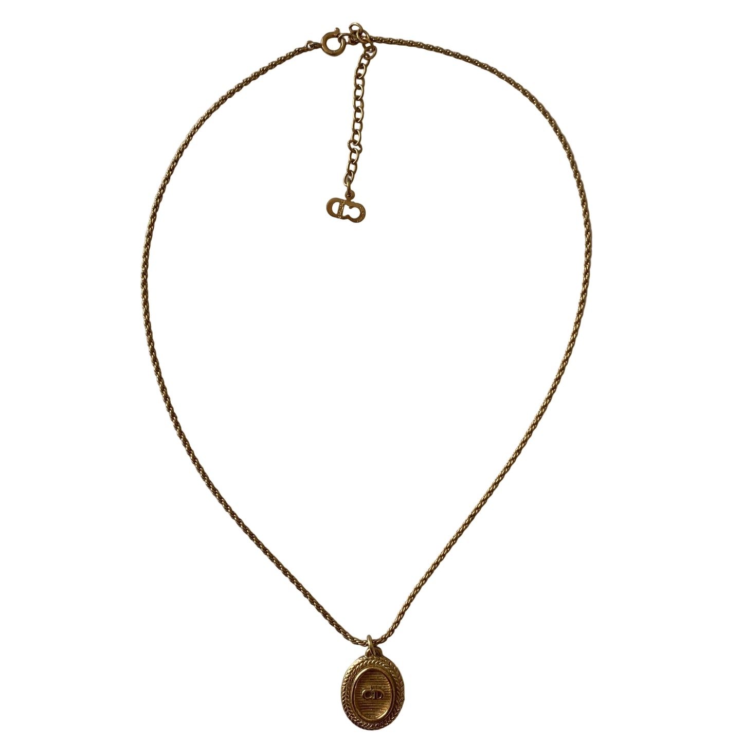 Dior gold plated CD logo pendant adjustable necklace Authentic with COA
