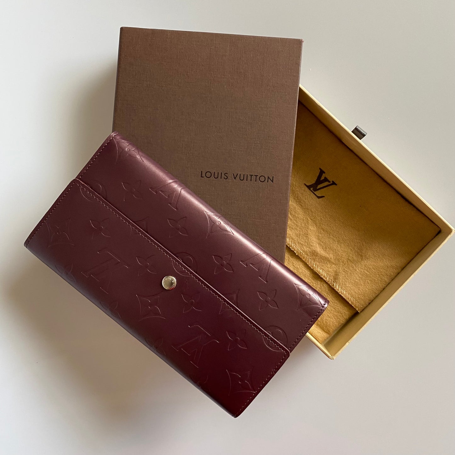 Louis Vuitton monogram Matt burgundy long wallet TH1002 Authentic with COA