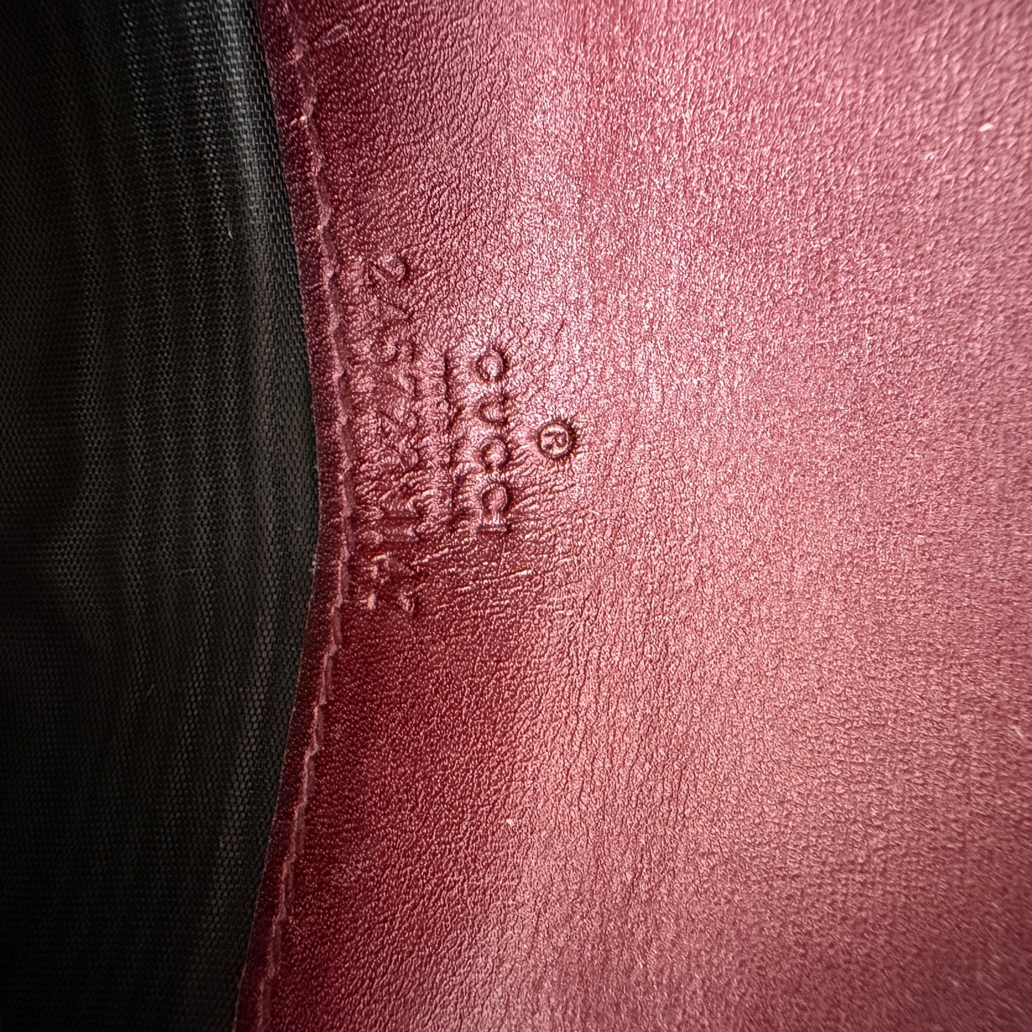 Gucci monogram guccissima metallic burgundy heart long wallet authentic with CO