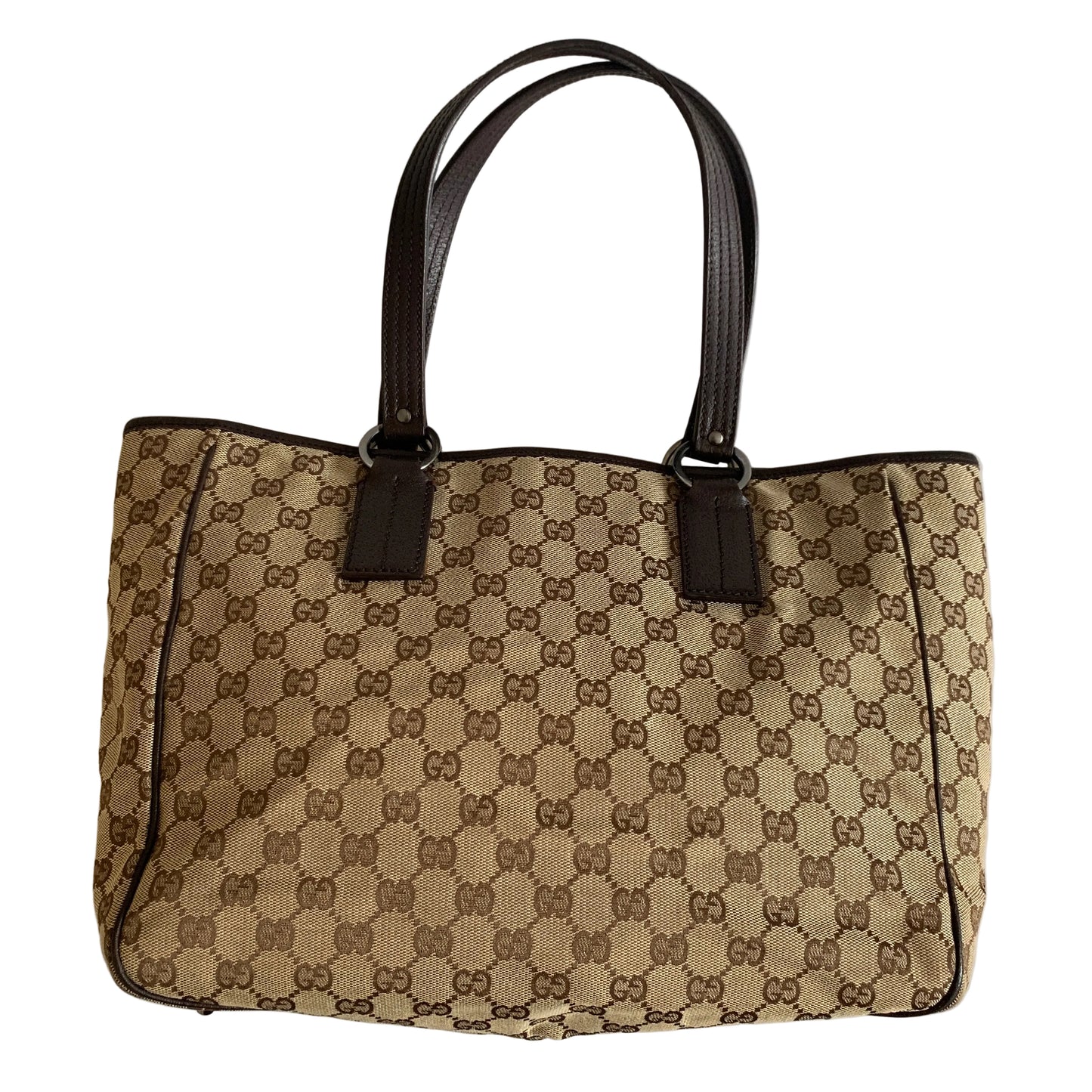 Gucci monogram canvas and brown leather tote shoulder Purse bag authentic with COA