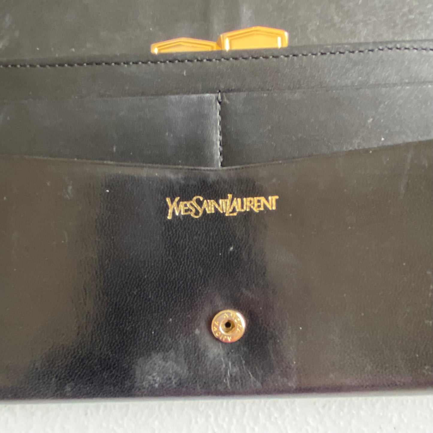 Yves Saint Laurent vintage black leather long wallet Authentic with COA 7.6x4.3